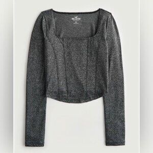 Hollister Square Neck Corset Shimmer Stretchy Metallic Fitted Blouse Top Large